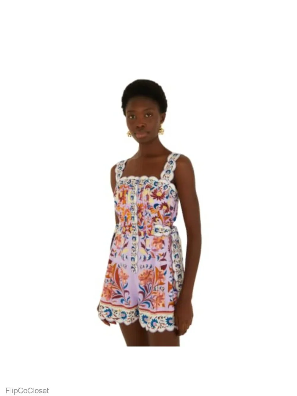 Sleeveless Square Neck Linen Romper with Pockets - Straight Leg